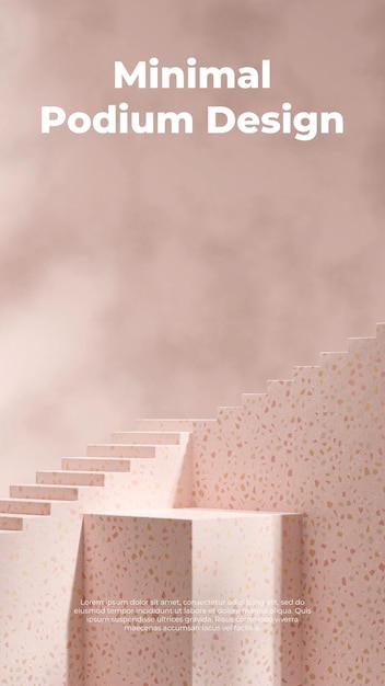 pink terrazzo texture podium in portrait staircase background rendering 3d scene template