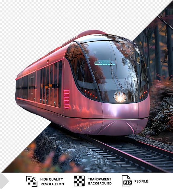 PSD pink train traveling through autumn forest with a transparent background