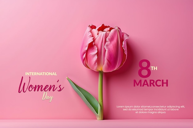 Pink tulips on pink parchment paper background happy womens day 8 march