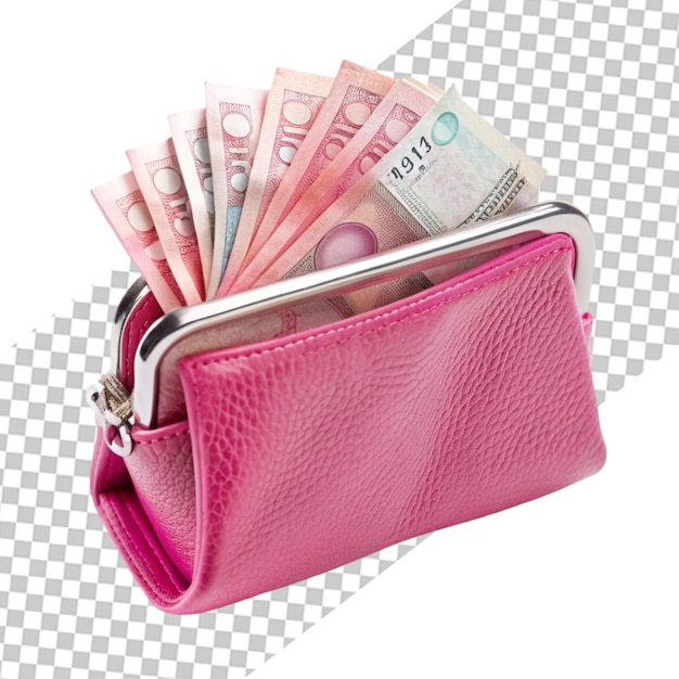 PSD a pink wallet with a coin and bank notes on it