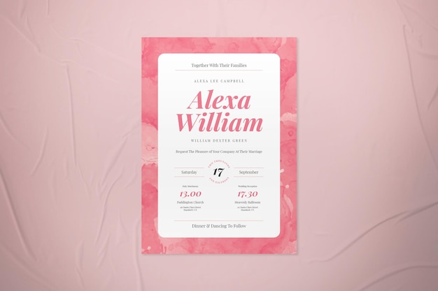 Pink Watercolor Brush Style Wedding Main Invitation