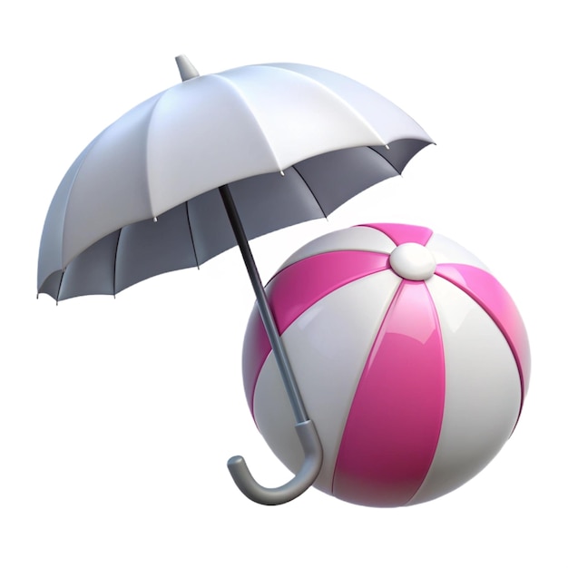 PSD a pink and white beach ball with a white umbrella on a white background