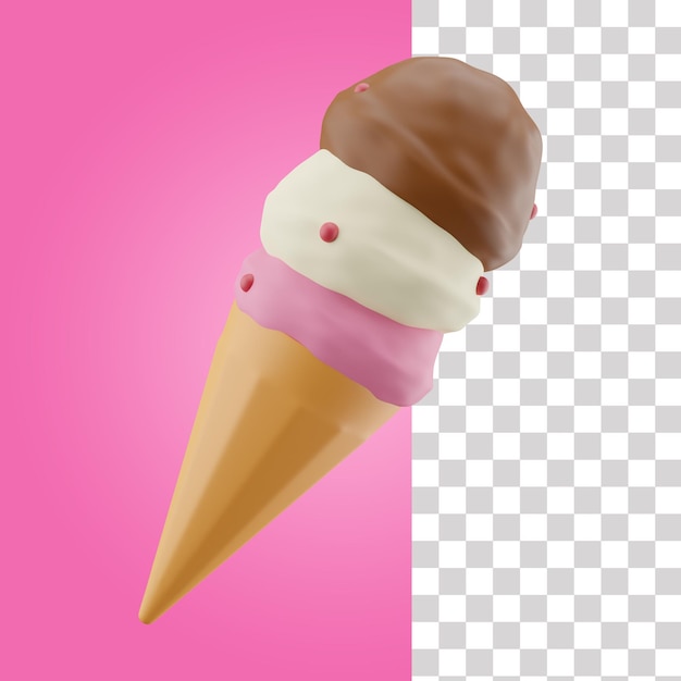 A pink and white cone of ice cream with the word ice cream on it