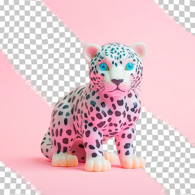 a pink and white leopard is sitting on a pink background.