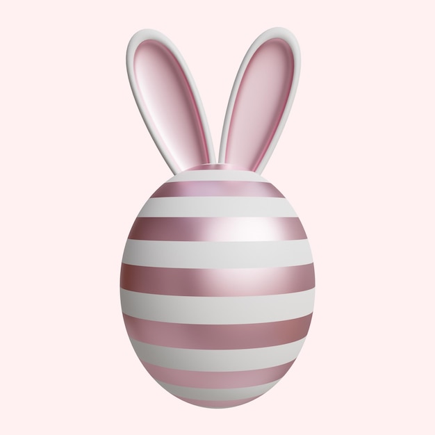 A pink and white striped easter egg with a bunny ears