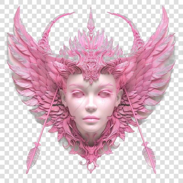 PSD pink witch head with wings and bow and arrow fantasy medival