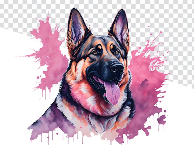 PinkHued Grace Transparent Background Female German Shepherd Watercolor