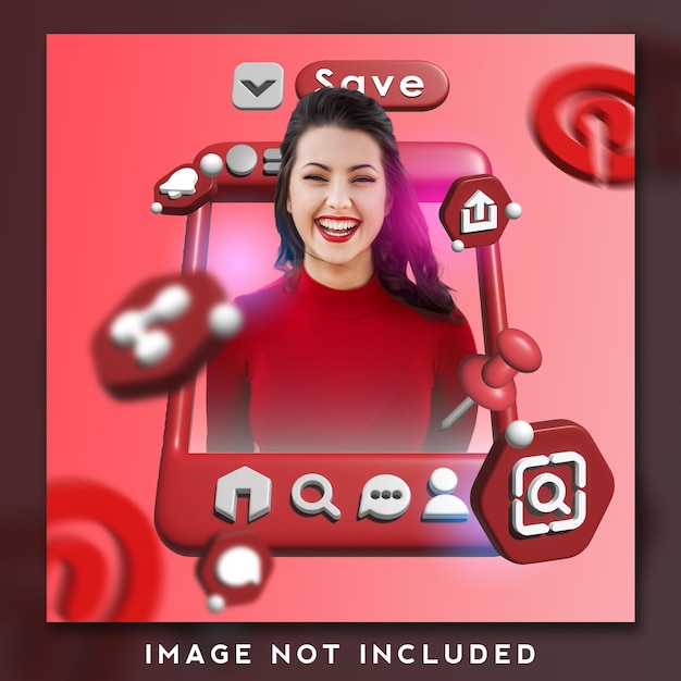 pinterest feed post template with 3d render icon set