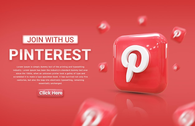 pinterest social media marketing template banner social media marketing post with 3d icon