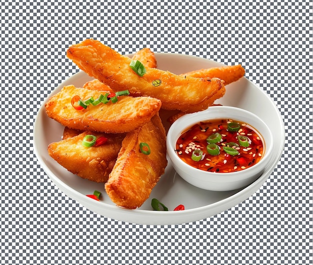 PSD piquant fried yam with shito dip isolated on transparent background