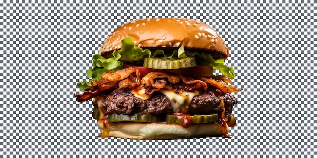 Piquant Kimchi Bacon burger isolated on transparent background