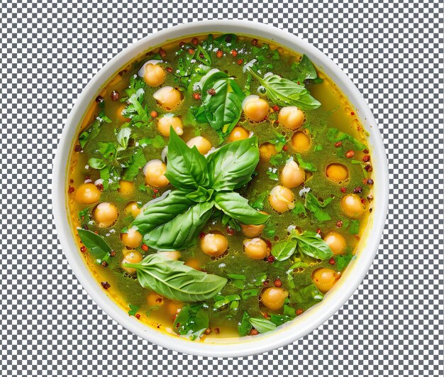 PSD piquant moringa leaf soup with chickpea isolated on transparent background