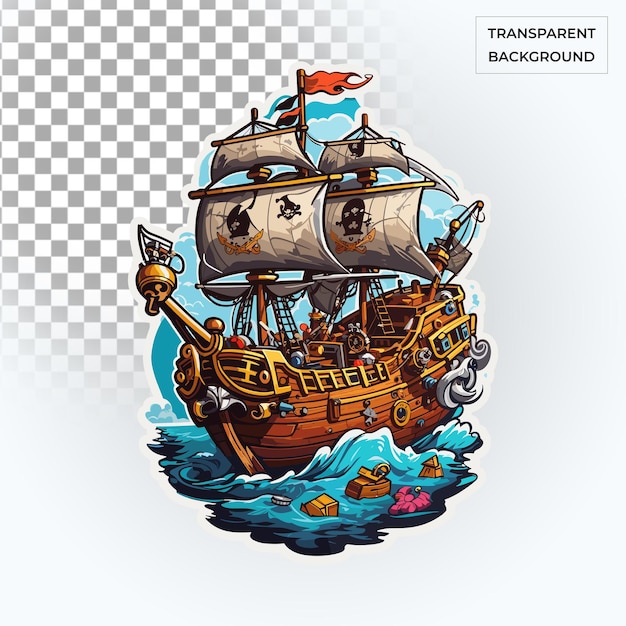 a pirate ship free PSD high resolution Transparent background illustration t shirt clipart