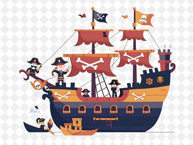 Pirate Ship With Pirate Characters Having a Treasure Hunt De People Life Style Flat Illustration