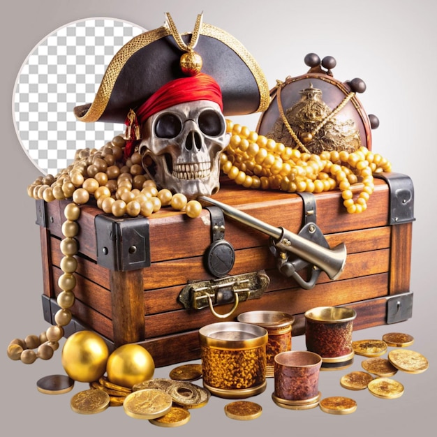 Pirate theme logo with skull on transparent background