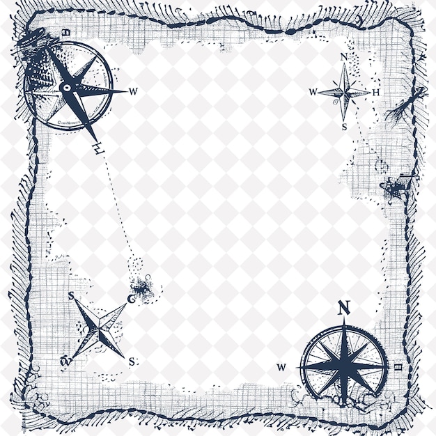 Pirate Treasure Map Frame With Burlap String and Compass Sha PNG Creative Background Design