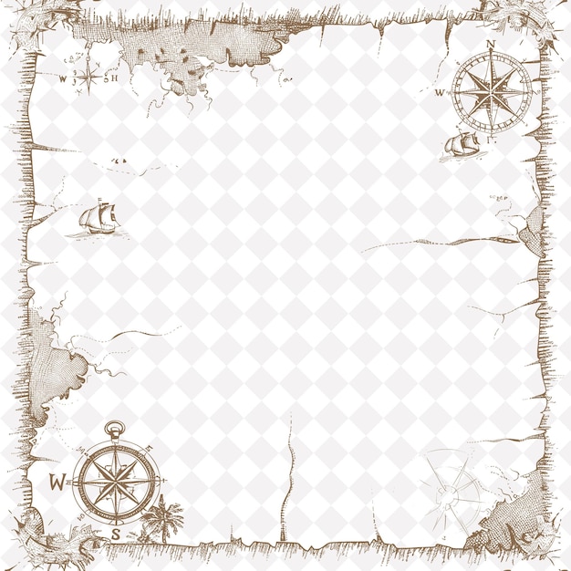 Pirate Treasure Map Frame With Burlap String and Compass Sha PNG Creative Background Design