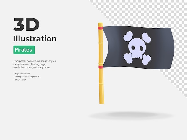 Pirates flag icon 3d render illustration