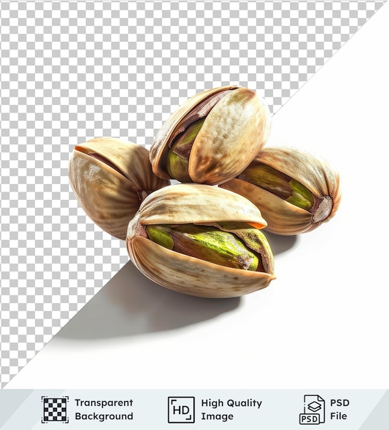 Pistachios on transparent background with dark and white shadows