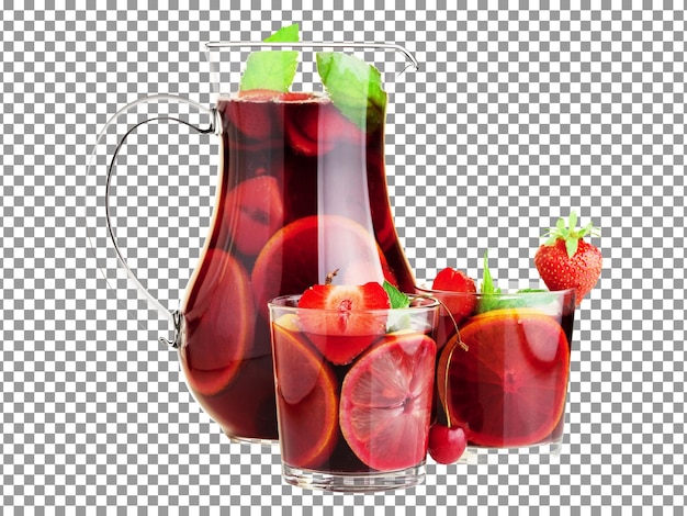 A pitcher of sangria with a strawberry on transparent background