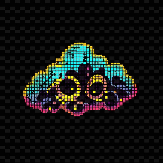 Pixel Art Cirrus Cloud Composed of Tiny Squares Digital Designs and Retro Te_Isolated_Neon_Objectx