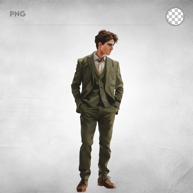 PSD pixel art young boy posing in style in suit isolated on transparent background