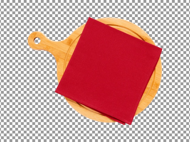 Pizza board with red cloth isolated on transparent background