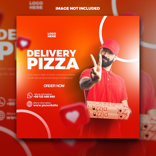 PSD pizza delivery themed creative design social media template