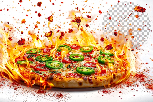 Pizza Firestorm A Pizza Topped with a Fiery Dance of Jalapenos on Transparent Background