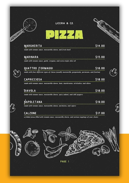 PSD pizza food menu flyer design template