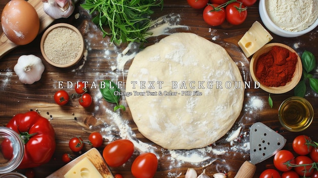 PSD pizza making ingredients on a wooden background