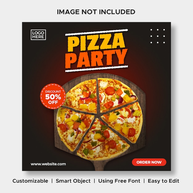 Pizza Party food discount menu promotion social media instagram post banner template