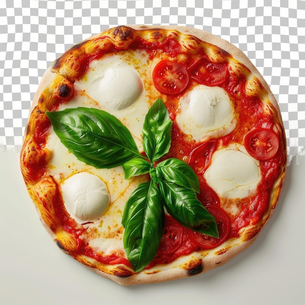 PSD a pizza with basil leaves and cheese and basil on it