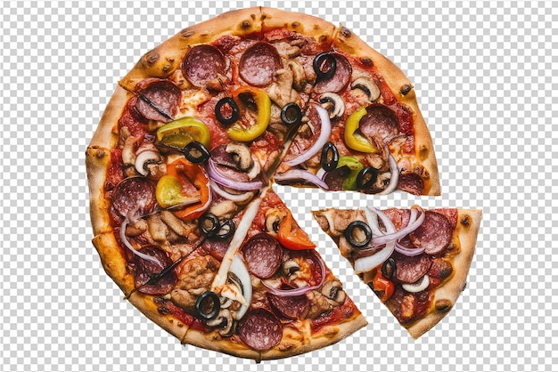 PSD a pizza with different toppings and the bottom half of it