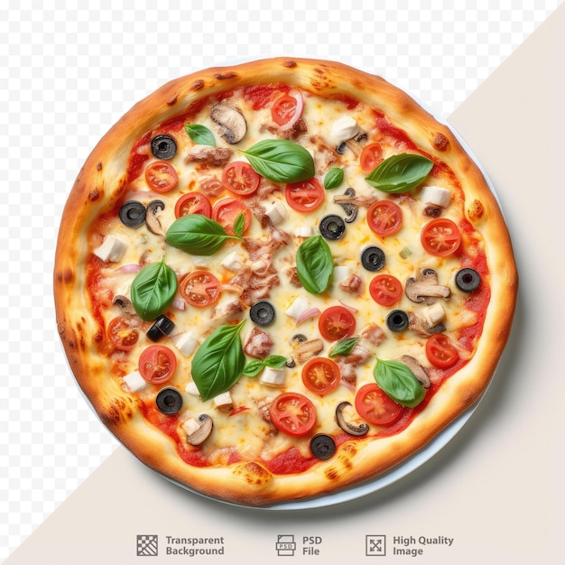 a pizza with a picture of a pizza with vegetables and cheese.