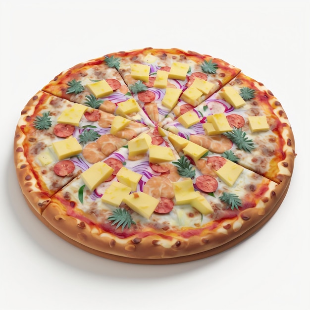 A pizza with pineapples and pineapples on it.