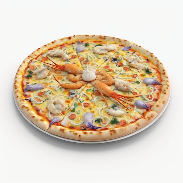 A pizza with shrimps and shrimps on it