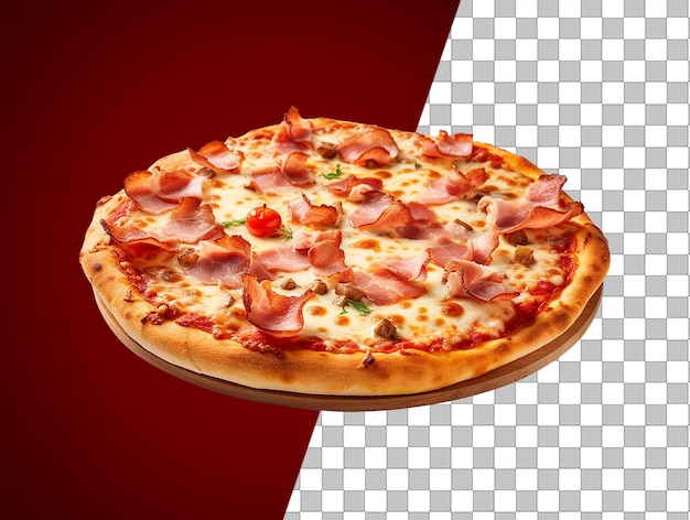 Pizza with a slice of meat and cheese on a transparent background