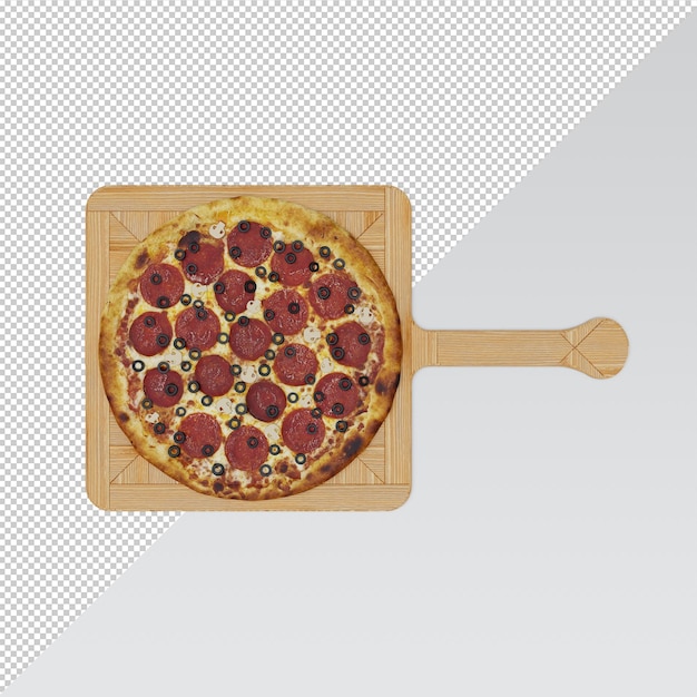 pizza on a wooden plate