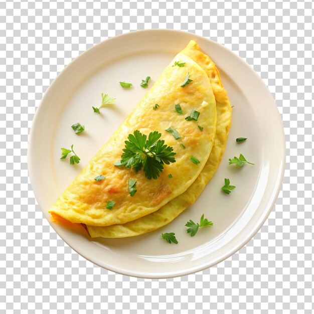 PSD plain egg omelette on white plate isolated on transparent background