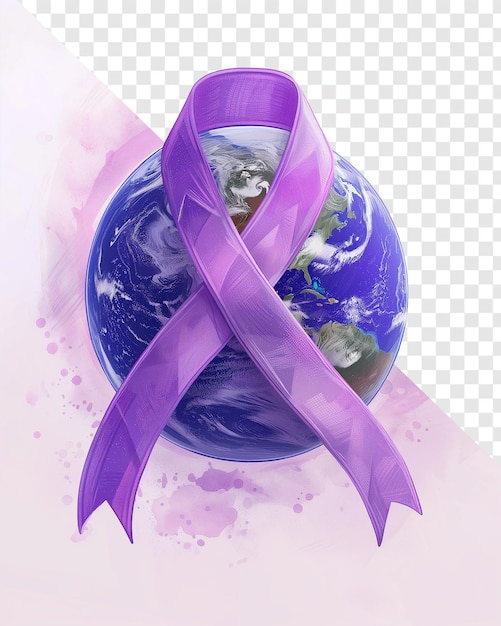 PSD planet earth in purple ribbon cancer awareness art