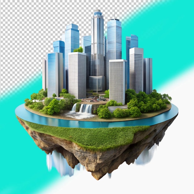 PSD planet earth style crystal ball with buildings with trees over the sky