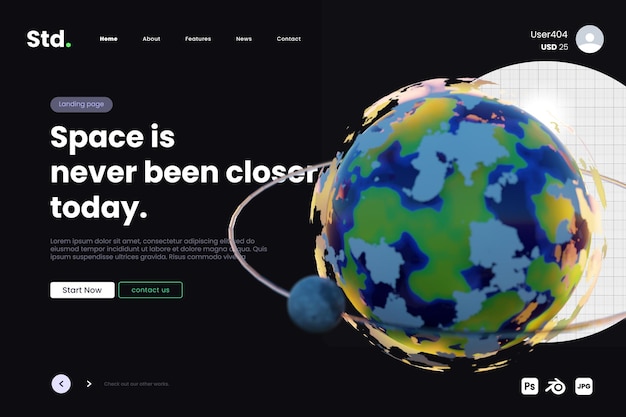 Planetary earth space landing page