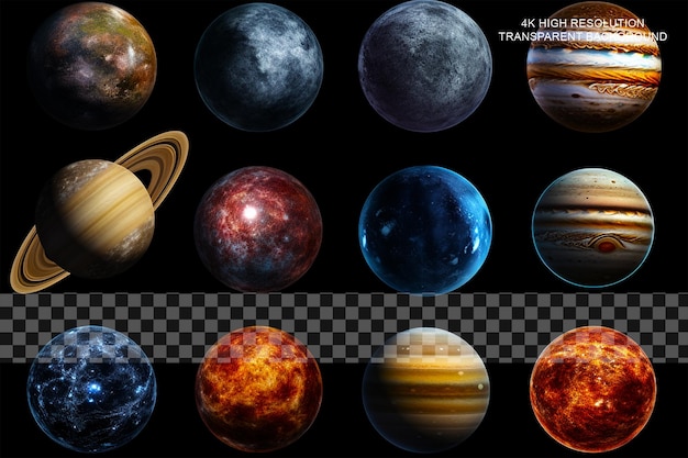 Planets Large Celestial Bodies that Orbit Stars Including Earth on transparent background