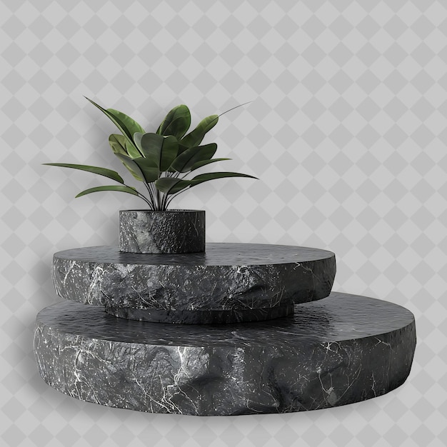 PSD a plant is on a round stone pedestal with a plant in the middle