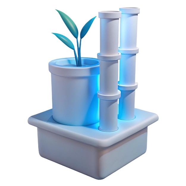 PSD a plant is on a white box with blue lights