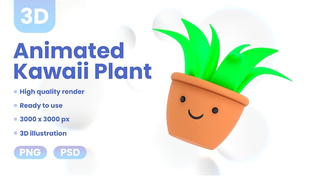 PSD a plant pot with a cartoon face on it and a smiling face on the top