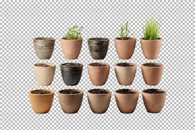 Plant pots collection isolated on transparent background