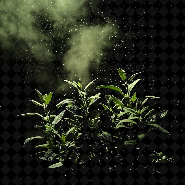 a plant with green leaves and a black background with stars