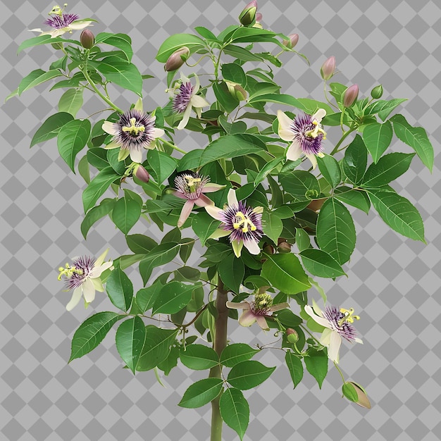 PSD a plant with purple flowers and green leaves on a gray background